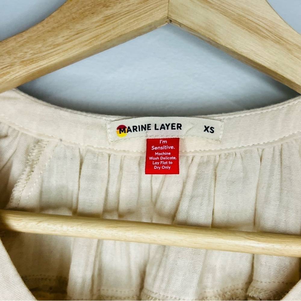 Marine Layer Wren Puff Sleeve Top Cream Button-Up Blouse size xsmall - Picture 4 of 5